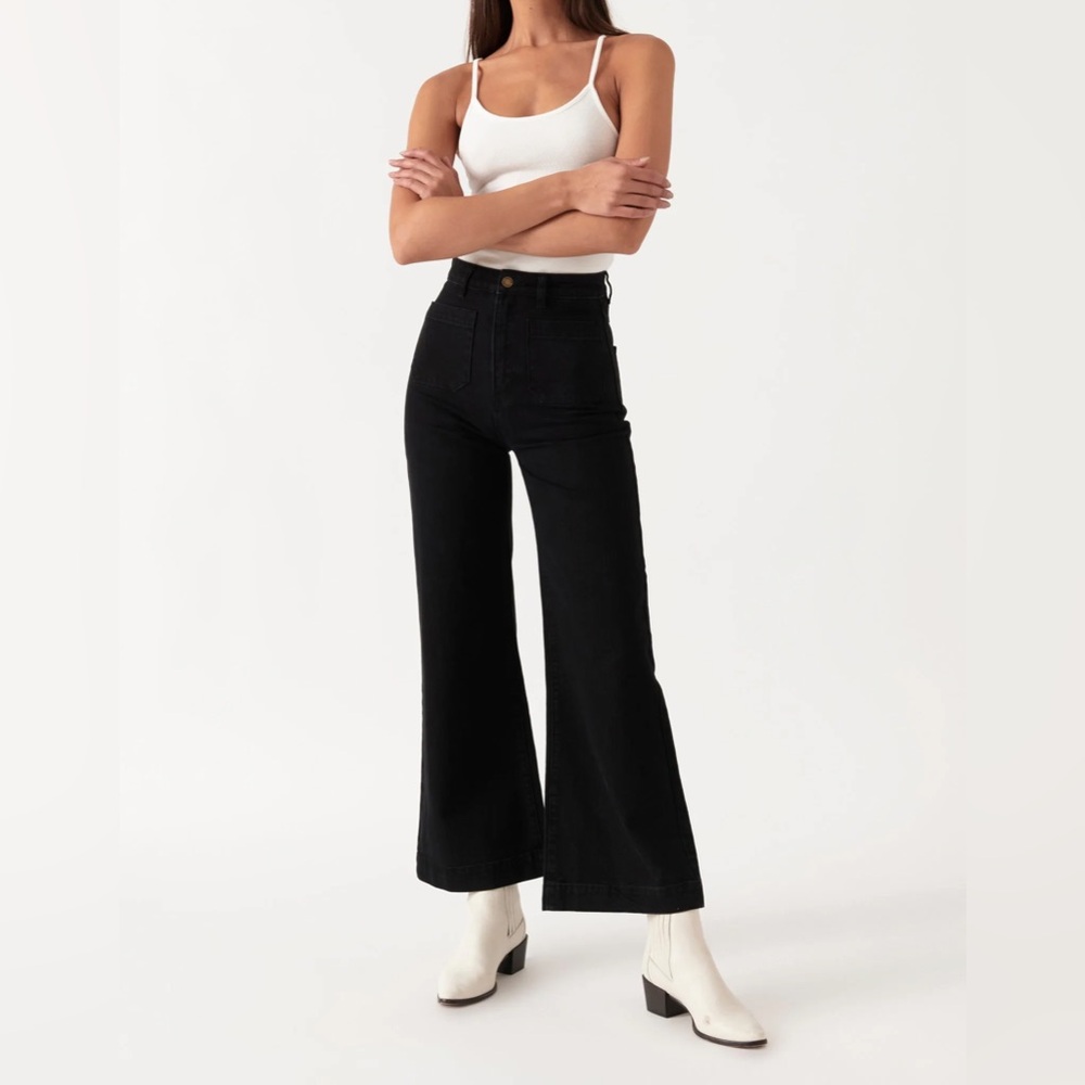 Rolla’s Sailor High Rise Wide Leg Jeans: Jet Black